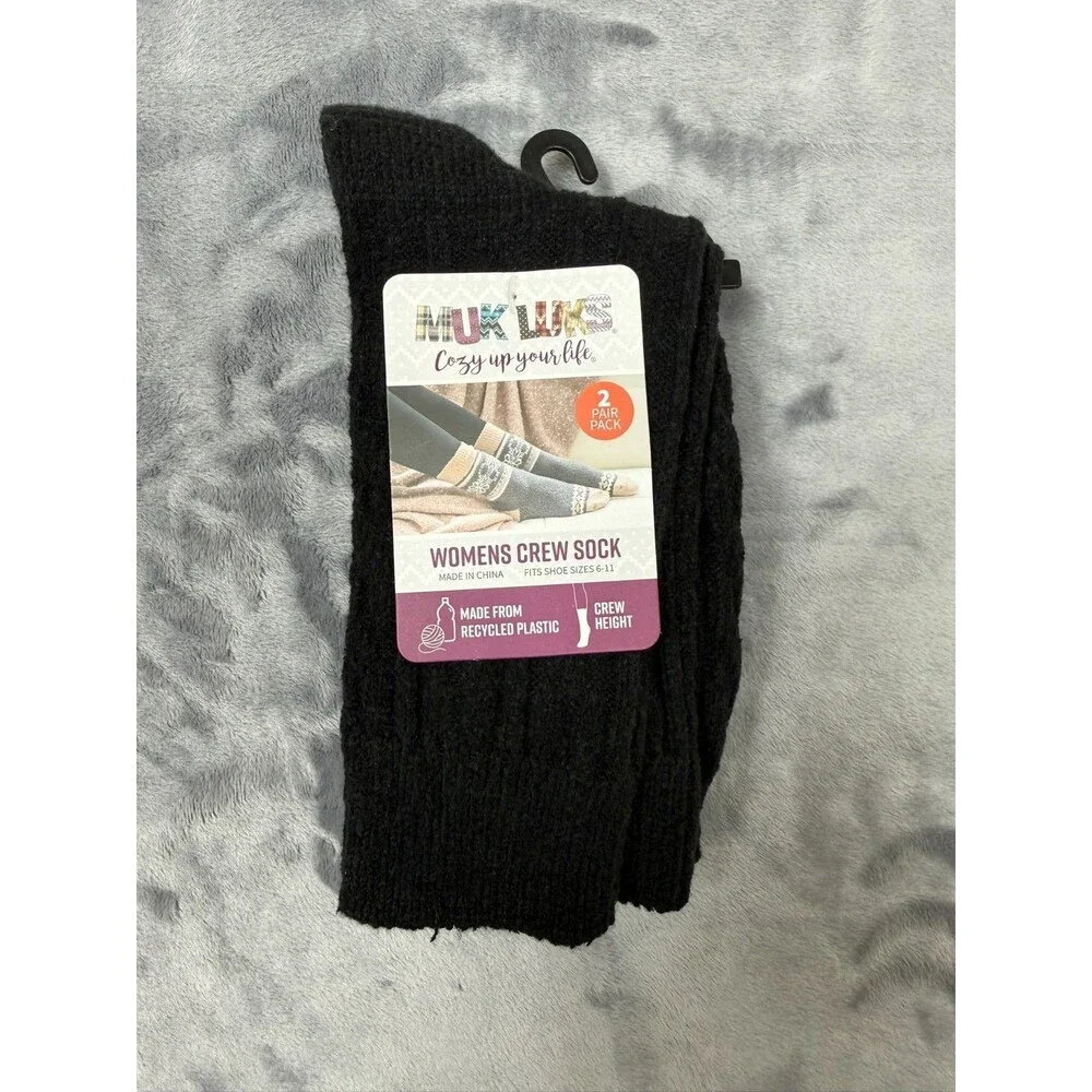 Muk Luk Women’s  2 Pair Pack Crew Height Socks size 6-11 Black